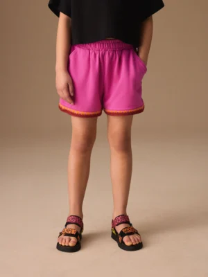 Magenta Pink Crochet Trim Shorts