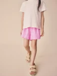 Pink Gingham Scallop Trim Textured Shorts