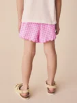 Pink Gingham Scallop Trim Textured Shorts
