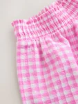 Pink Gingham Scallop Trim Textured Shorts