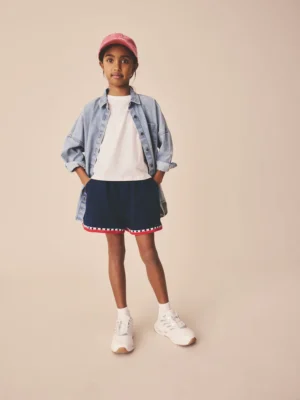Navy Blue Crochet Trim Shorts