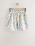Pink/Blue Floral Scallop Trim Textured Shorts