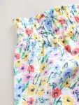 Pink/Blue Floral Scallop Trim Textured Shorts
