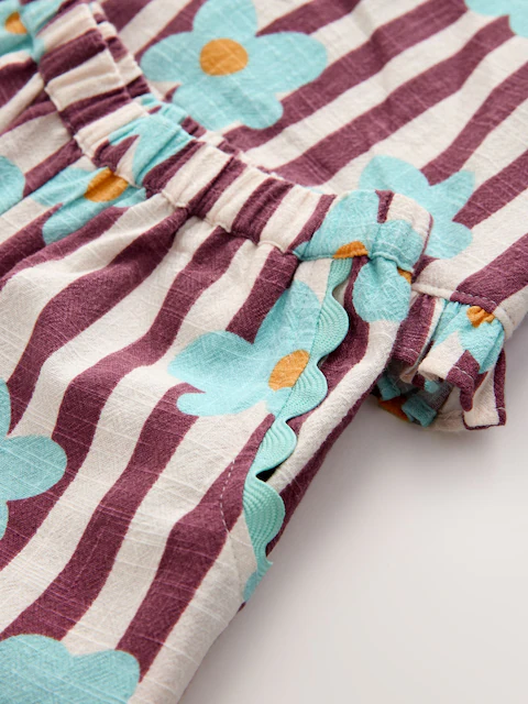 Chocolate Brown Floral Stripe Top & Cuffed Trousers Set