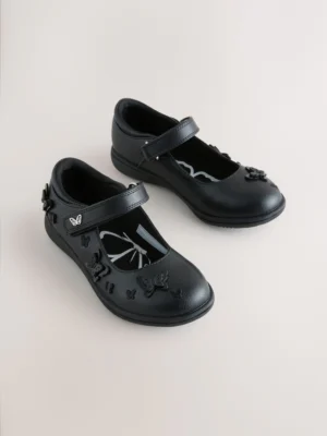 Black Matt Wide Fit (G) School Junior Butterfly Mary Jane Shoes