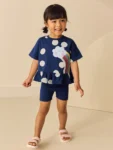 Navy Cloud Peplum Top and Cycle Shorts Set