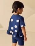 Navy Cloud Peplum Top and Cycle Shorts Set