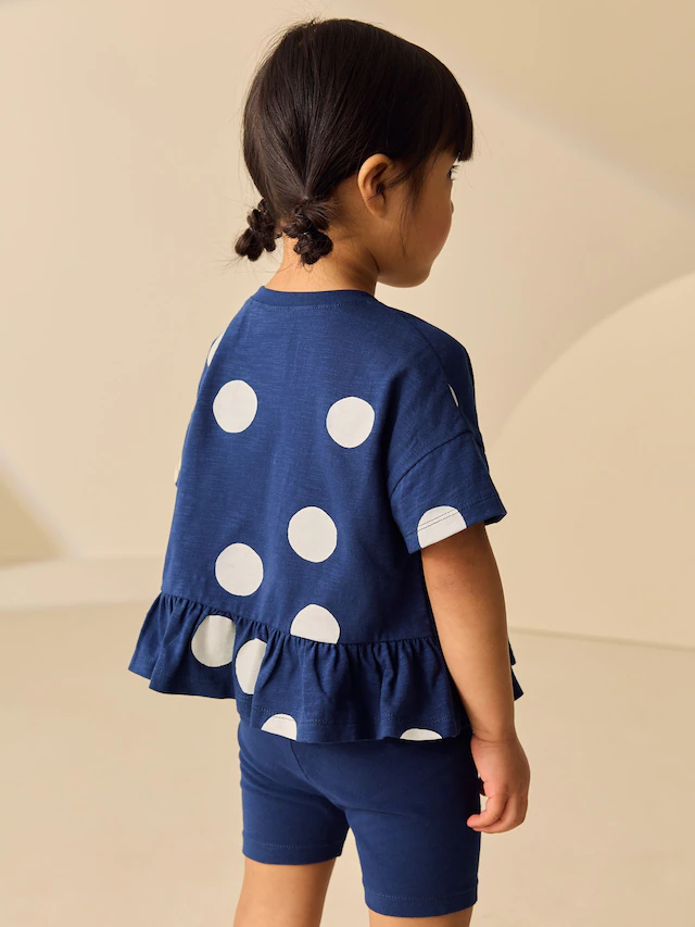 Navy Cloud Peplum Top and Cycle Shorts Set