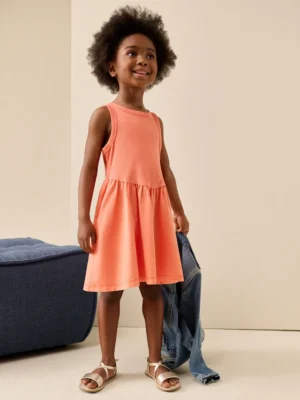 Bright Orange Jersey Woven Mix Sleeveless Dress