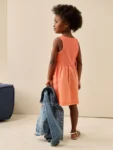 Bright Orange Jersey Woven Mix Sleeveless Dress