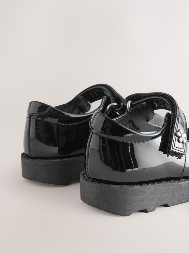 Black Embroidered Junior School Mary Jane Shoes