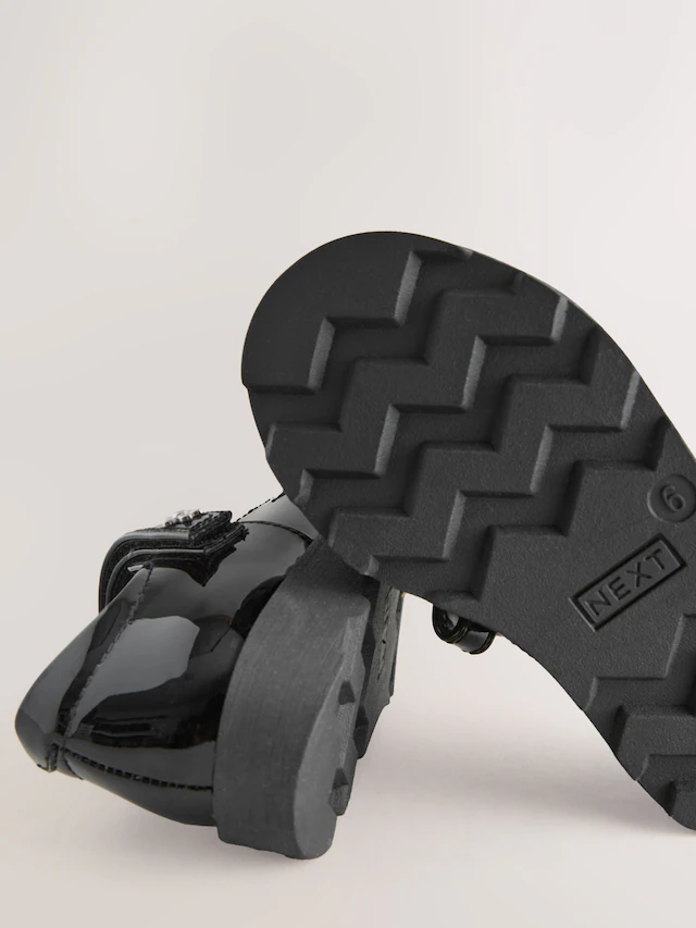 Black Embroidered Junior School Mary Jane Shoes