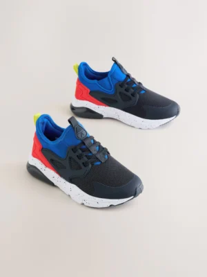 Navy Colourblock Standard Fit (F) Elastic Lace Trainers