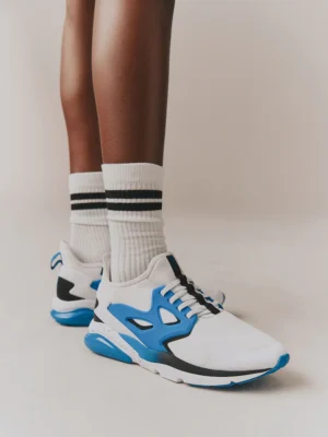 White/Blue Standard Fit (F) Elastic Lace Trainers