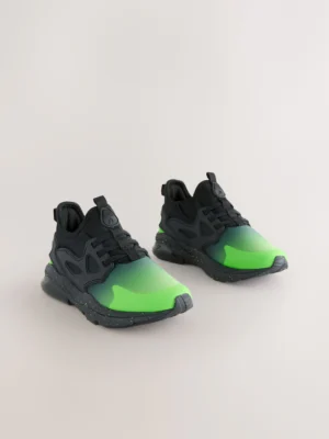 Black/Green Ombre Standard Fit (F) Elastic Lace Trainers