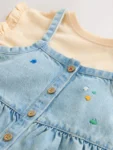 Mid Blue Floral Embroidered Denim Playsuit and T-Shirt