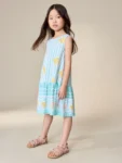 Pale Blue Floral Sleeveless Jersey Dress