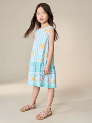 Pale Blue Floral Sleeveless Jersey Dress