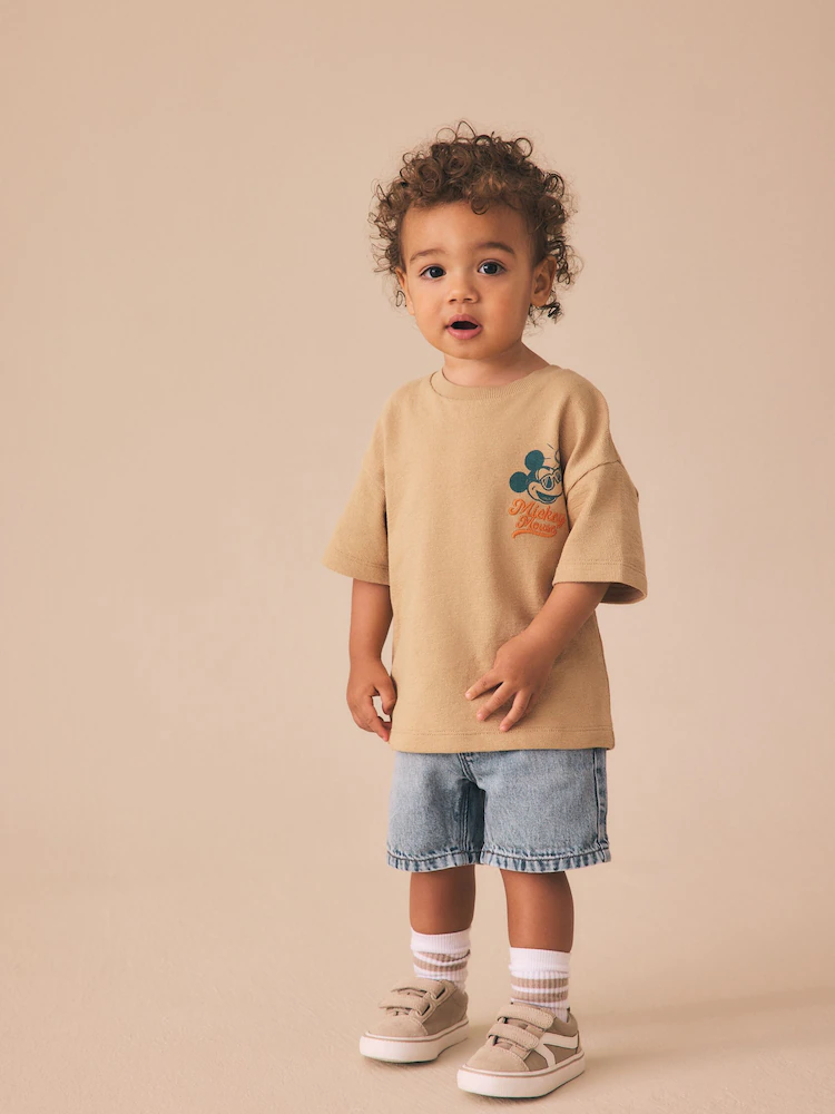 Tan Brown Mickey Mouse Short Sleeve T-Shirt