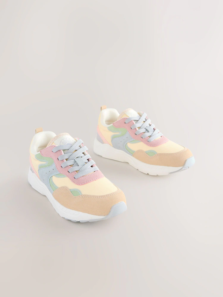 Multi Pastel Wide Fit (G) Lace-Up Colourblock Trainers