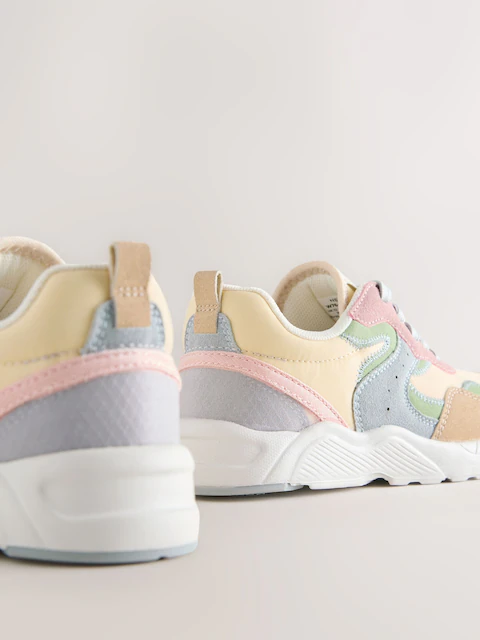 Multi Pastel Wide Fit (G) Lace-Up Colourblock Trainers