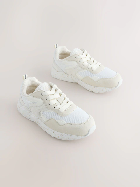 Neutral Wide Fit (G) Lace-Up Colourblock Trainers