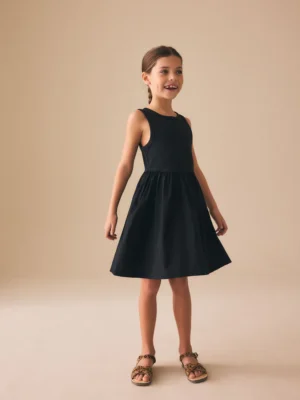 Black Jersey Woven Mix Sleeveless Dress