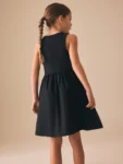Black Jersey Woven Mix Sleeveless Dress