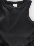 Black Jersey Woven Mix Sleeveless Dress