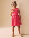 Raspberry Pink Jersey Woven Mix Sleeveless Dress