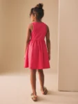 Raspberry Pink Jersey Woven Mix Sleeveless Dress