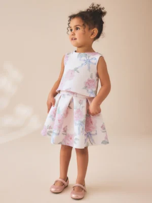 Pink Floral Scuba Top and Skirt Set