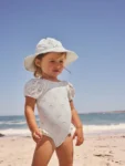 White Embriodered Puff Sleeve Swimsuit