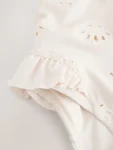 White Embriodered Puff Sleeve Swimsuit