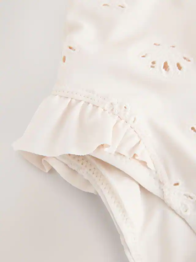 White Embriodered Puff Sleeve Swimsuit