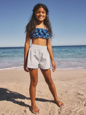 Blue Ditsy Stripe Beach Shorts