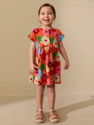 Orange Floral Jersey Dress