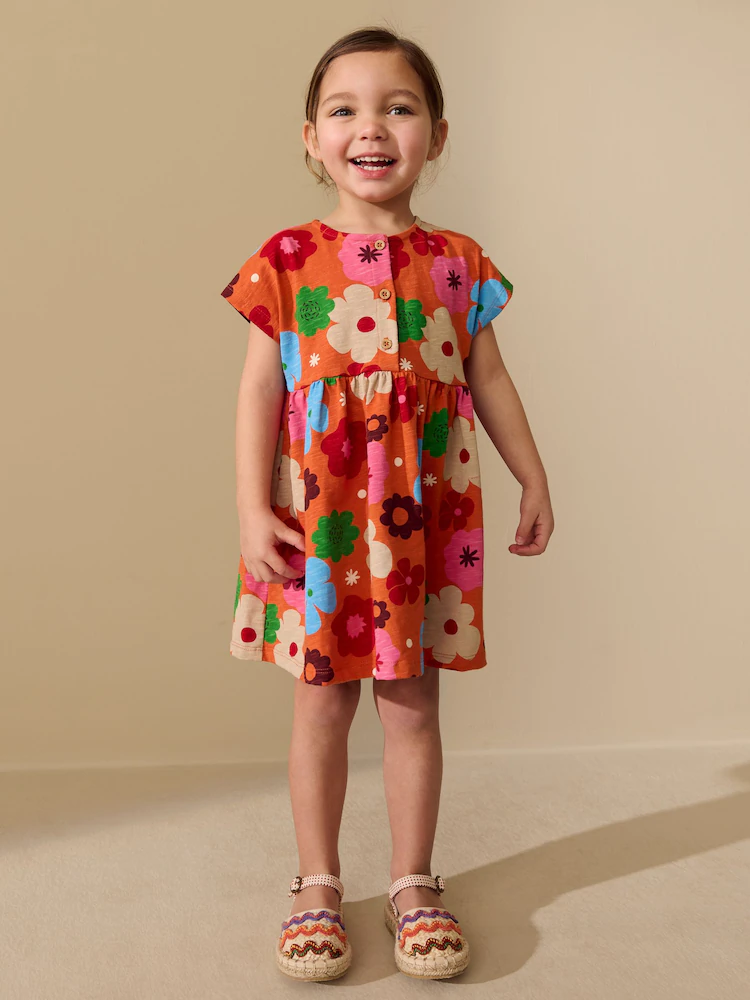 Orange Floral Jersey Dress