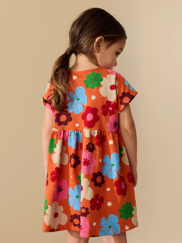 Orange Floral Jersey Dress
