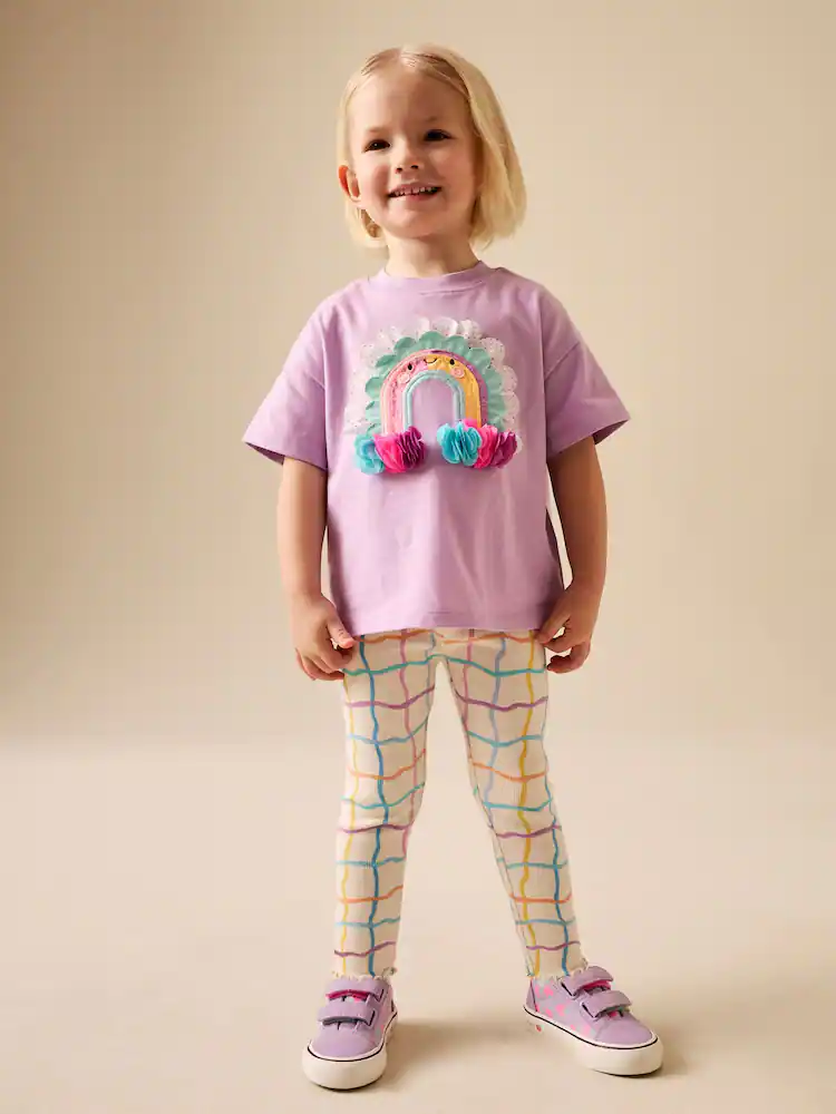 Lilac Purple Rainbow Short Sleeve Top and Leggings Set