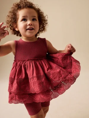 Chocolate Brown Broderie Peplum Vest and Cycle Shorts Set