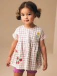 Purple Fruit Embroidery Peplum Top and Cycle Shorts Set