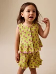 Green/Pink Flower Peplum Vest and Shorts Set