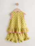 Green/Pink Flower Peplum Vest and Shorts Set
