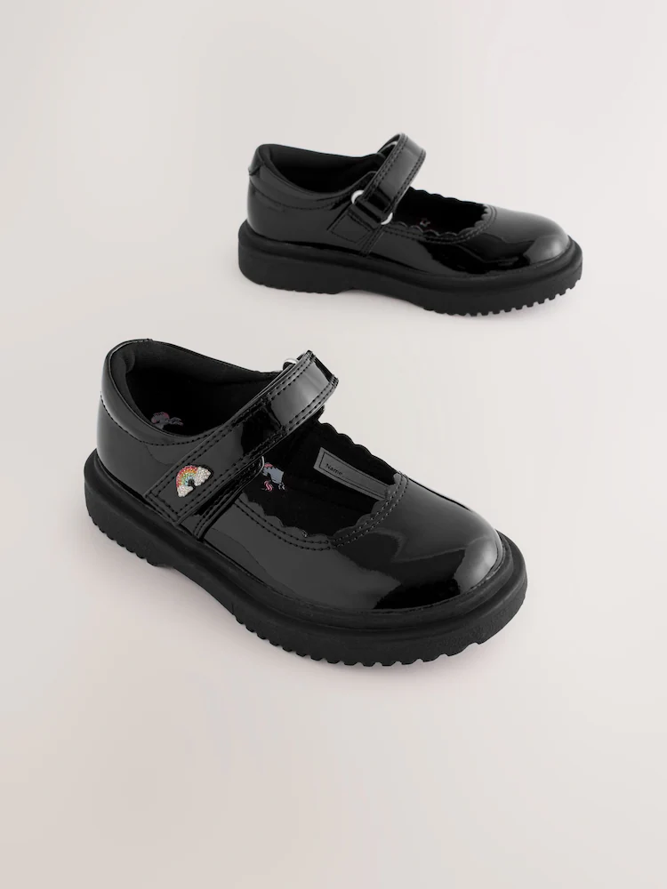 Black Patent Rainbow Chunky Mary Jane School Shoes