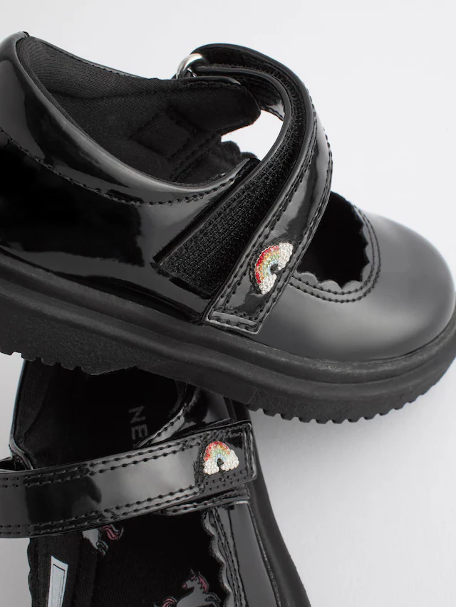 Black Patent Rainbow Chunky Mary Jane School Shoes