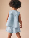 Strawberry Embroidered Denim Blouse And Short Co-ord Set