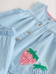 Strawberry Embroidered Denim Blouse And Short Co-ord Set