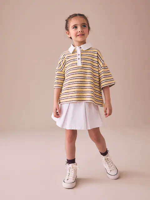 White Pleated Denim Skirt