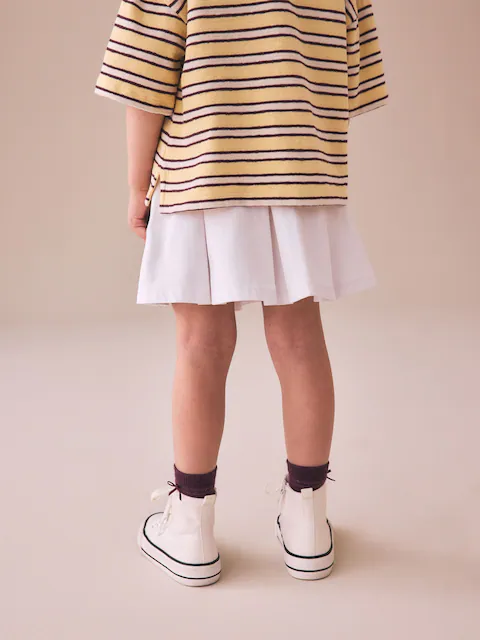 White Pleated Denim Skirt